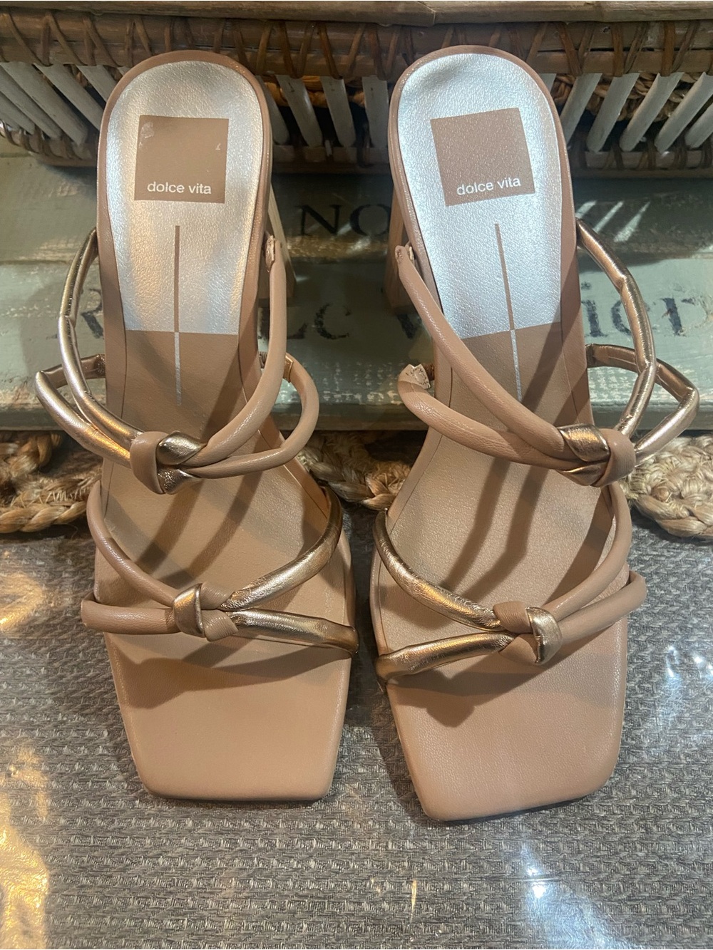Dolce Vita Nude Tan Knot-Detail Block Heel Sandals
